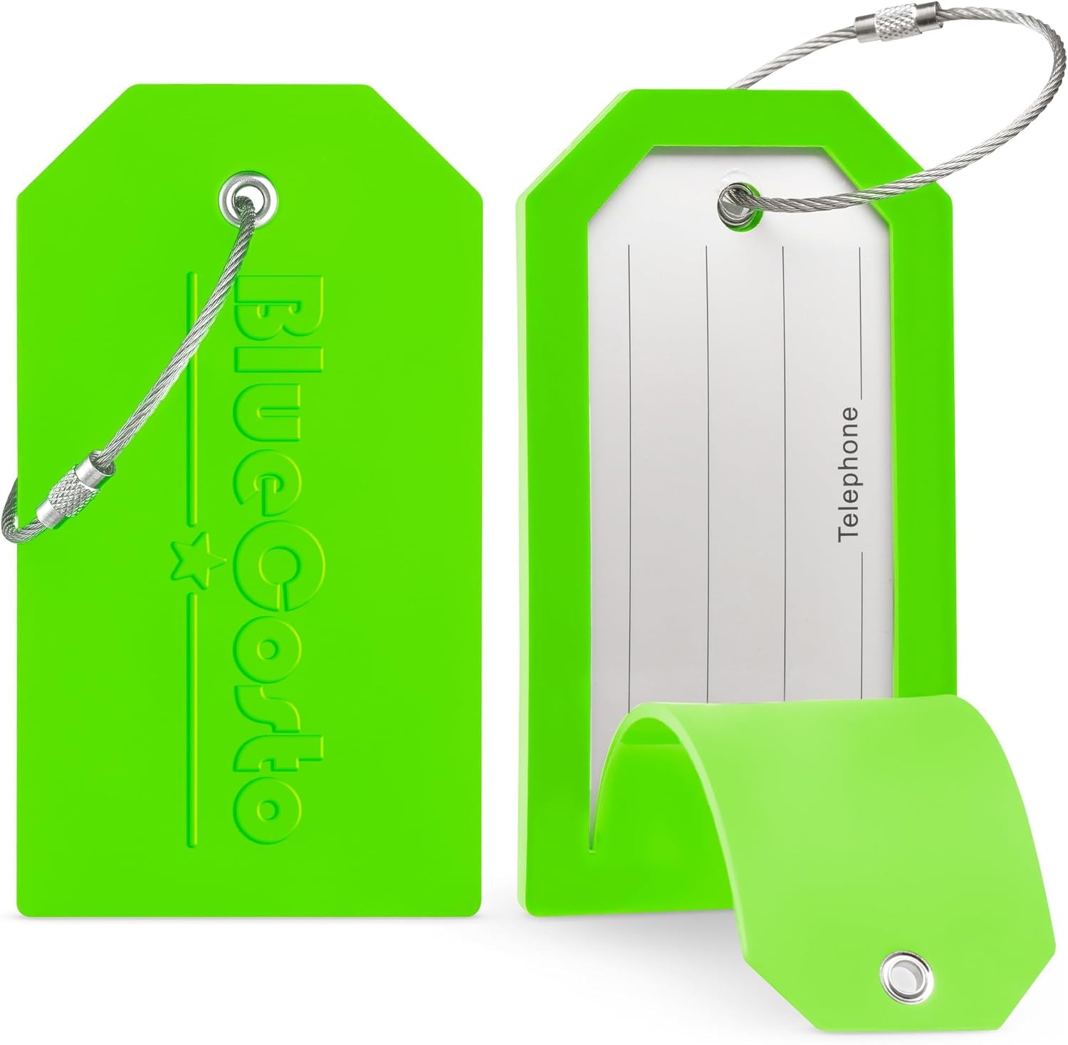 BlueCosto - Luggage Tags - Large, Green, 5 PK - PVC Suitcase Tags w/Privacy Cover & Stainless Steel Wire Loops - Personalized Baggage Identifiers for Travel - Backpack Name Labels - Image 2
