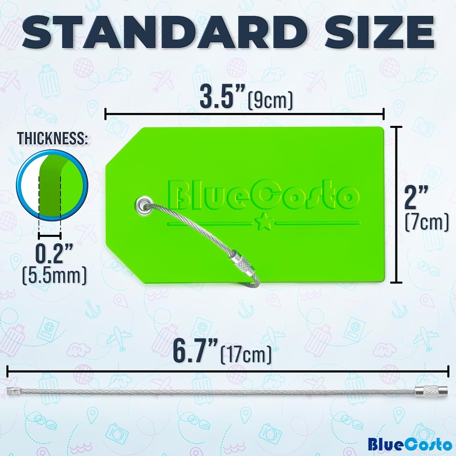 BlueCosto - Luggage Tags - Large, Green, 5 PK - PVC Suitcase Tags w/Privacy Cover & Stainless Steel Wire Loops - Personalized Baggage Identifiers for Travel - Backpack Name Labels - Image 3