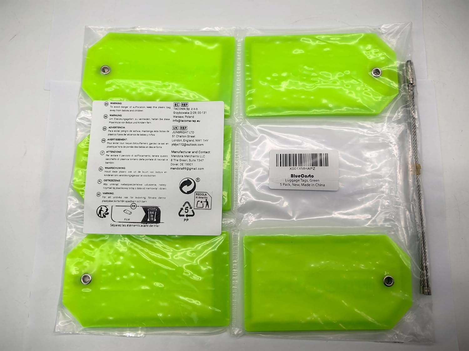 BlueCosto - Luggage Tags - Large, Green, 5 PK - PVC Suitcase Tags w/Privacy Cover & Stainless Steel Wire Loops - Personalized Baggage Identifiers for Travel - Backpack Name Labels - Image 9