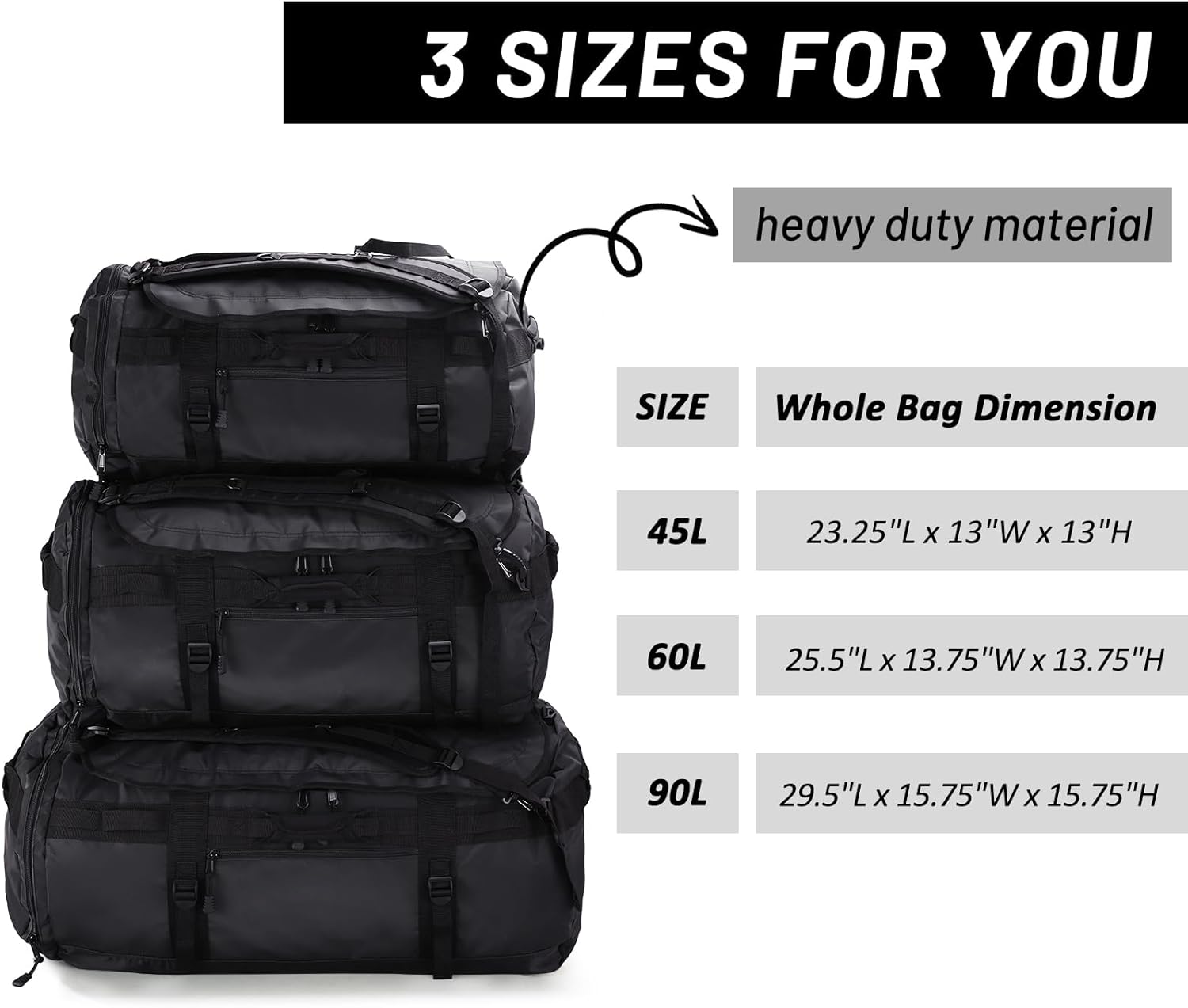MIER Large Duffel Backpack Sports Gym Bag with Shoe Compartment, Heavy Duty and Water Resistant, Black, 90L - Image 8