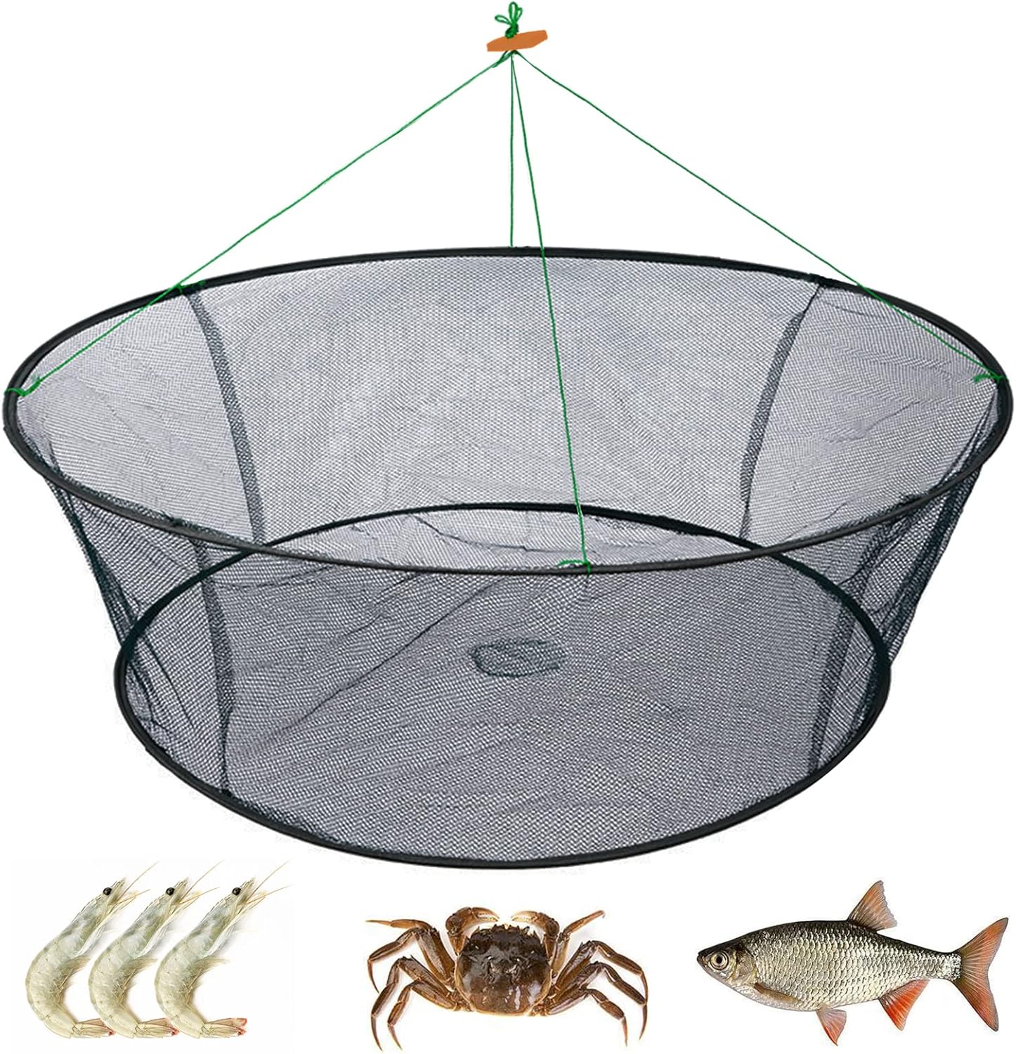 Portable Folded Fishing Net, Crab Net Fish Net with Fishing Rope, Hand Casting Cage Crab Net, Foldable Fishing Mesh Trap for,Minnows,Lobster,Crawfish, Shrimp etc.