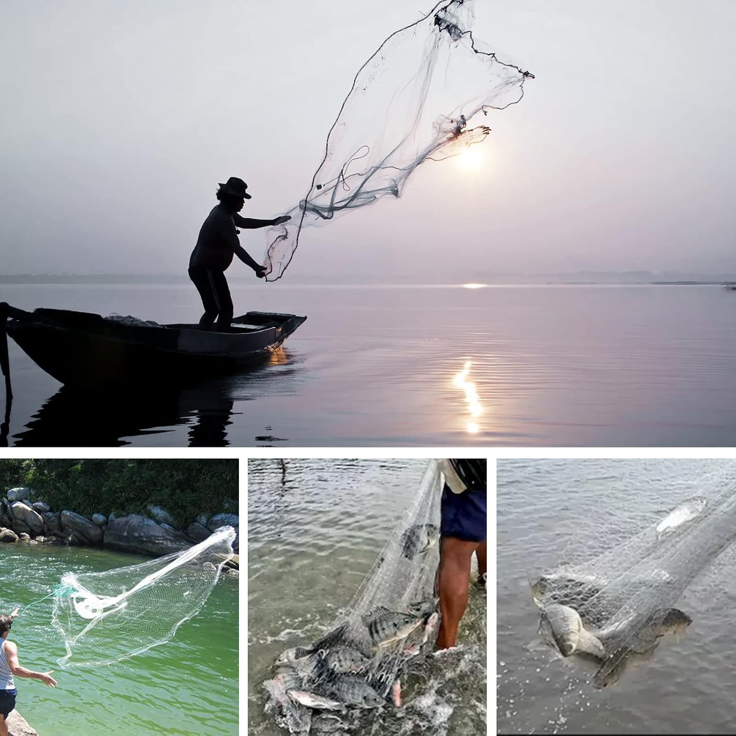 ReeMoo Cast Net, 3/8 Inch Mesh Size Throw Cast Net 6Ft Radius with Real Metal Sinker, Saltwater Freshwater Casting Net for Bait Trap Fish, Premium Monofilament Nylon Net - Image 6