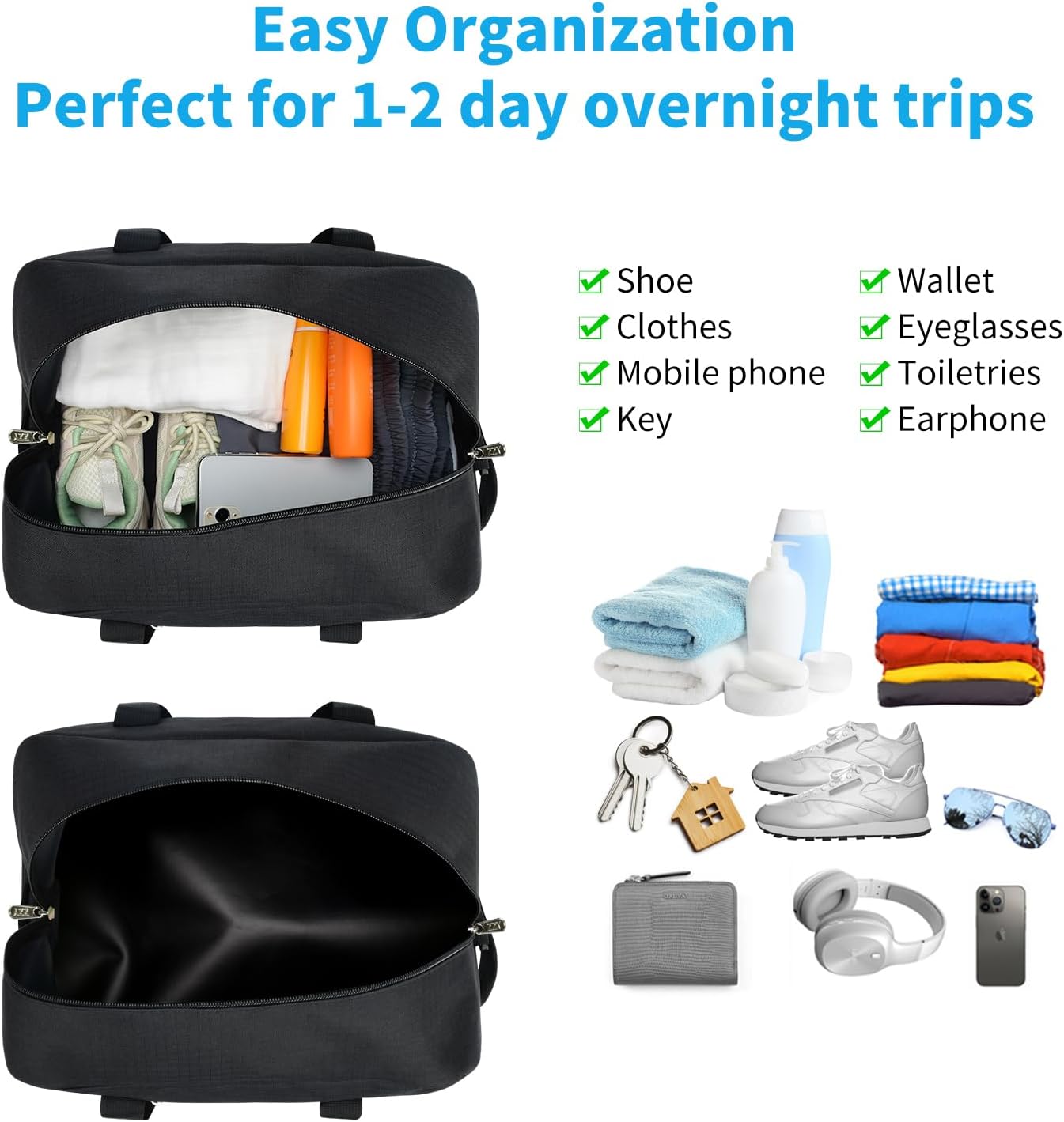 Apenze Small Gym Bag 14 inch lightweight Carry On Mini Duffel Bag for Travel Sport - Black - Image 4